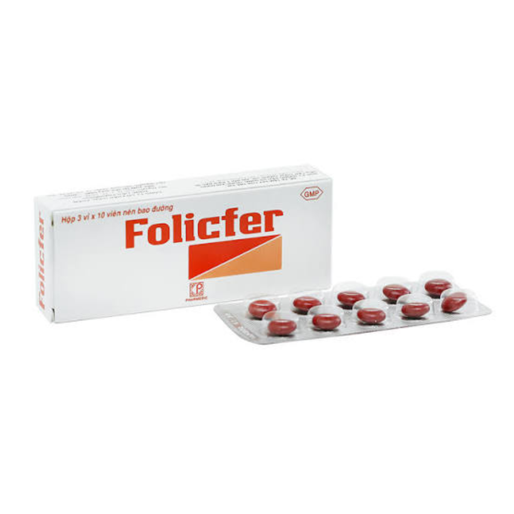 Folicfer bổ sung sắt và axit folic, trị thiếu máu (3 vỉ x 10 viên) 1 Folicfer bổ sung sắt và axit folic, trị thiếu máu (3 vỉ x 10 viên)