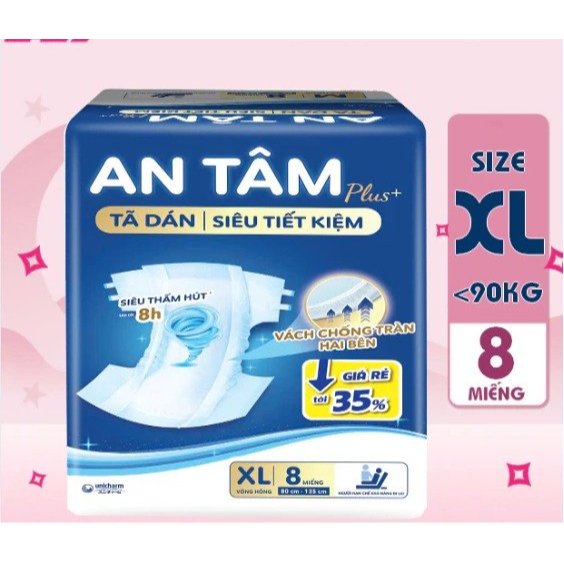 Tã Dán Người Lớn An Tâm Plus Unicharm + Siêu Tiết Kiệm đủ size XL8 2 Tã Dán Người Lớn An Tâm Plus Unicharm + Siêu Tiết Kiệm đủ size XL8 - Ảnh 2