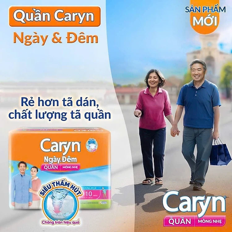 Tã Dán/Quần người lớn Caryn tiết kiệm Ngày và Đêm Siêu Thấm mỏng nhẹ SIZE L 10 Miếng 2 Tã Dán/Quần người lớn Caryn tiết kiệm Ngày và Đêm Siêu Thấm mỏng nhẹ SIZE L 10 Miếng - Ảnh 2