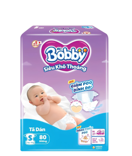 Tã dán Bobby Siêu Thấm - Khô Thoáng size S80 (4-8kg) 1 Tã dán Bobby Siêu Thấm - Khô Thoáng size S80 (4-8kg)