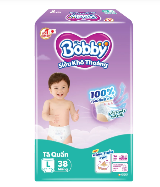 Tã quần Bobby Siêu Khô Thoáng - 100% Thoáng Khí Jumbo L38 1 Tã quần Bobby Siêu Khô Thoáng - 100% Thoáng Khí Jumbo L38