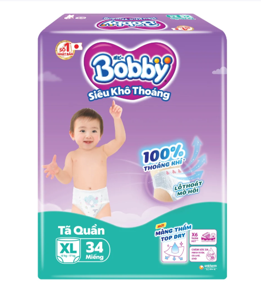 Tã quần Bobby Siêu Khô Thoáng - 100% Thoáng Khí XL34 1 Tã quần Bobby Siêu Khô Thoáng - 100% Thoáng Khí XL34
