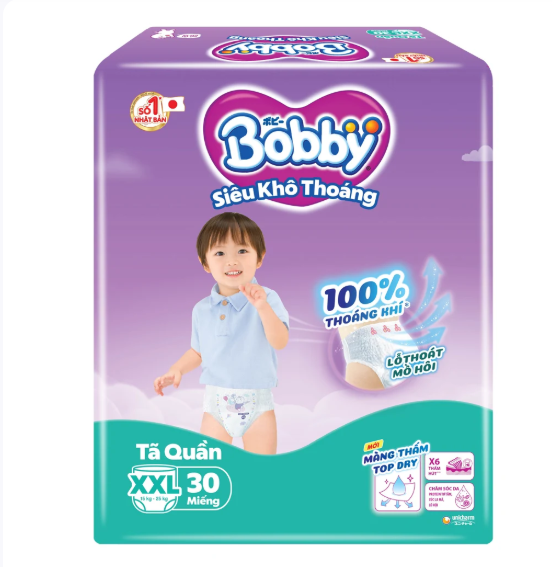Tã quần Bobby Siêu Khô Thoáng - 100% Thoáng Khí XXL30 1 Tã quần Bobby Siêu Khô Thoáng - 100% Thoáng Khí XXL30