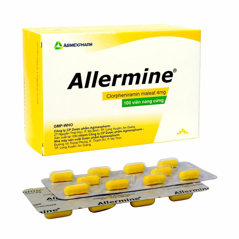 Thuốc Allermine 4mg Agimexpharm điều trị dị ứng cấp và mãn tính (10 vỉ x 10 viên) 1 Thuốc Allermine 4mg Agimexpharm điều trị dị ứng cấp và mãn tính (10 vỉ x 10 viên)