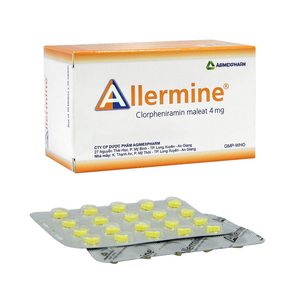 Thuốc Allermine 4mg Agimexpharm điều trị dị ứng cấp và mãn tính (10 vỉ x 20 viên) 1 Thuốc Allermine 4mg Agimexpharm điều trị dị ứng cấp và mãn tính (10 vỉ x 20 viên)