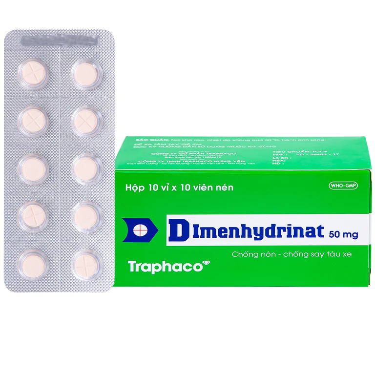 DIMENHYDRINAT 10MG -TRAPHACO (10 VỈ X 10 VIÊN ) 1 DIMENHYDRINAT 10MG -TRAPHACO (10 VỈ X 10 VIÊN )