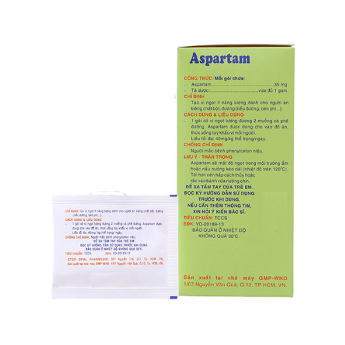 Thuốc bột Aspartam Pharmedic tạo vi ngọt ít năng lượng dành cho người béo phì, tiểu đường (50 gói x 1g) 3 Thuốc bột Aspartam Pharmedic tạo vi ngọt ít năng lượng dành cho người béo phì, tiểu đường (50 gói x 1g) - Ảnh 3