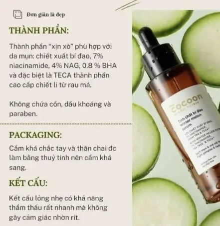 Tinh Chất Bí Đao Cocoon N7 70ml Hỗ Trợ Giảm Dầu Mờ Thâm Mụn 4 Tinh Chất Bí Đao Cocoon N7 70ml Hỗ Trợ Giảm Dầu Mờ Thâm Mụn - Ảnh 4