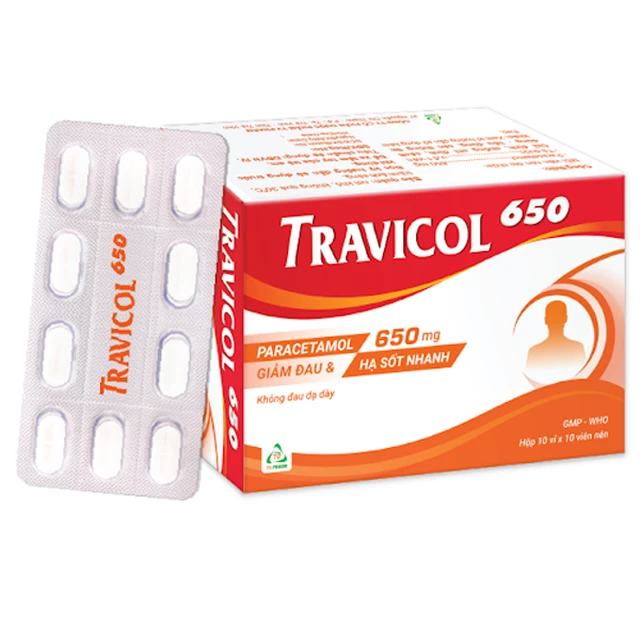 TRAVICOL 650MG PARACETAMOL - TV.PHARM (10 VỈ X 10 VIÊN ) 1 TRAVICOL 650MG PARACETAMOL - TV.PHARM (10 VỈ X 10 VIÊN )