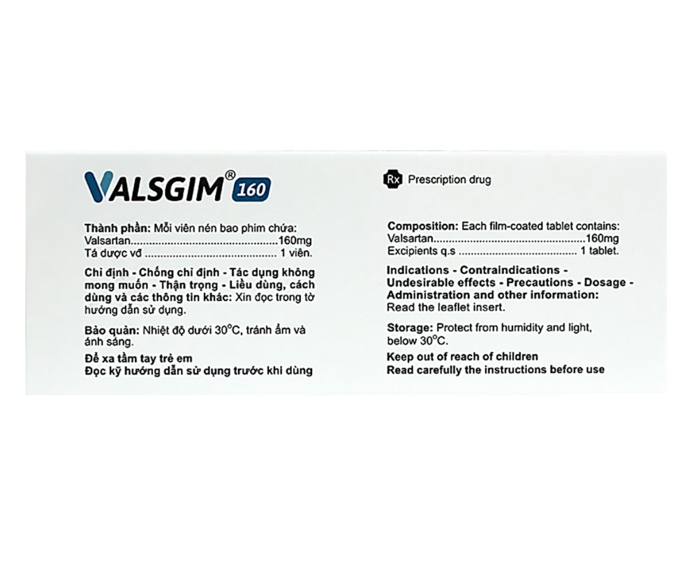 VALSGIM 160 AGIMEXPHARM (VALSARTAN) 3 VALSGIM 160 AGIMEXPHARM (VALSARTAN) - Ảnh 3