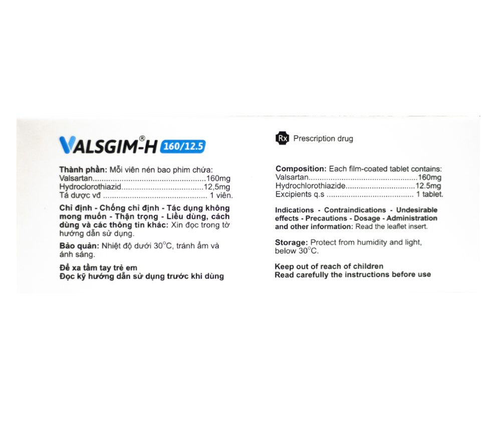 VALSGIM-H160/12.5 AGIMEXPHARM (VALSARTAN 160/HYDROCLOROTHIAZID 12.5) 2 VALSGIM-H160/12.5 AGIMEXPHARM (VALSARTAN 160/HYDROCLOROTHIAZID 12.5) - Ảnh 2