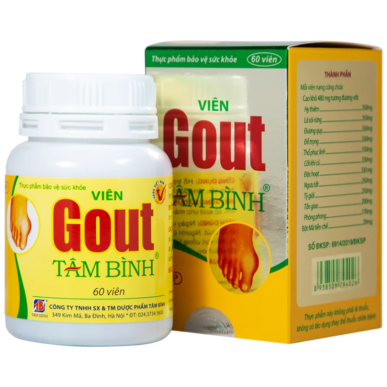Viên Gout Tâm Bình hỗ trợ giảm triệu chứng đau do gút (60 viên) 1 Viên Gout Tâm Bình hỗ trợ giảm triệu chứng đau do gút (60 viên)