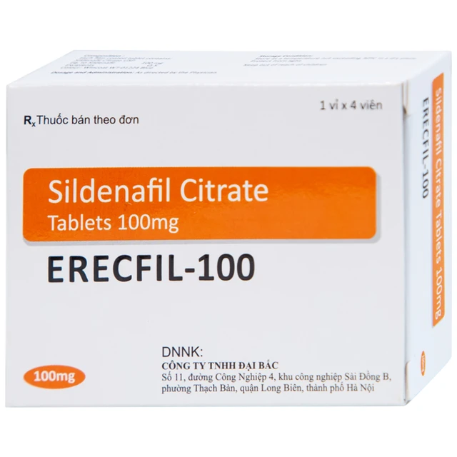 Viên nén Erecfil-100 Sildenafil Citrate điều trị rối loạn cương dương (1 vỉ x 4 viên) 1 Viên nén Erecfil-100 Sildenafil Citrate điều trị rối loạn cương dương (1 vỉ x 4 viên)