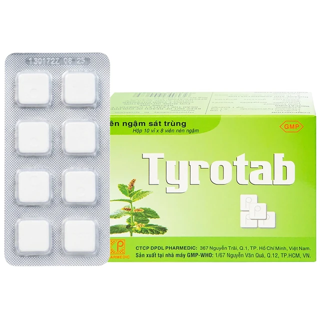 Viên ngậm Tyrotab sát khuẩn, trị viêm họng (10 vỉ x 8 viên) 1 Viên ngậm Tyrotab sát khuẩn, trị viêm họng (10 vỉ x 8 viên)