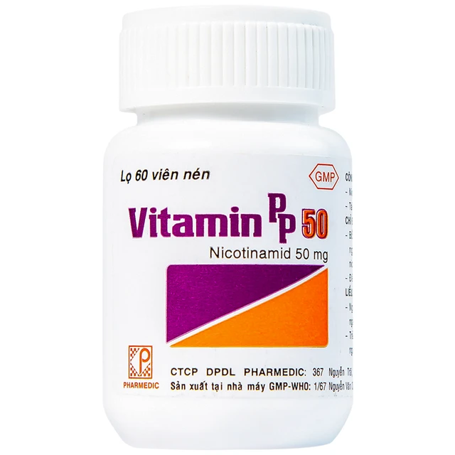 Vitamin PP 50mg Pharmedic – Phòng và điều trị bệnh Pellagra (Hộp 60 viên) 1 Vitamin PP 50mg Pharmedic – Phòng và điều trị bệnh Pellagra (Hộp 60 viên)