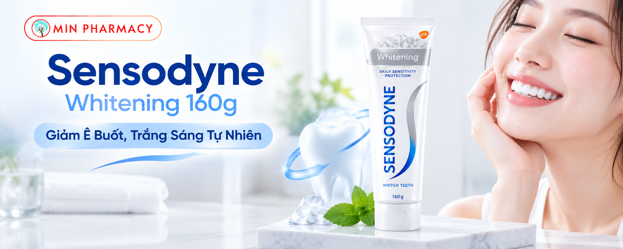 Kem Đánh Răng Sensodyne Whitening 160g: Giảm Ê Buốt, Trắng Sáng Tự Nhiên 3 kem đánh răng Sensodyne Whitening 160g
