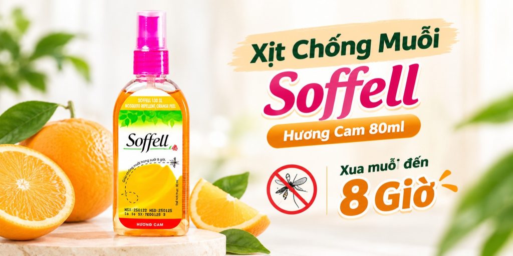 Xịt Chống Muỗi Soffell Hương Cam 80ml – Bảo Vệ Bé Suốt 8 Giờ